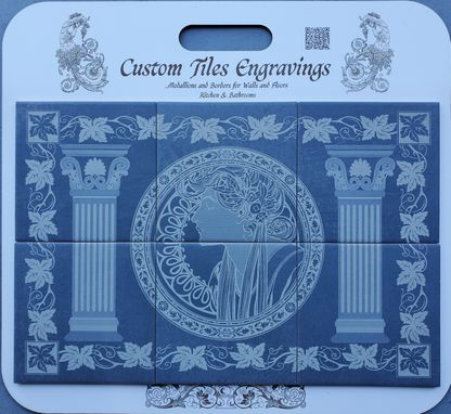 Custom Made Kitchen & Bathroom Medallion, Blue Navaro Engraved On Ceramic Stone 24"X16"