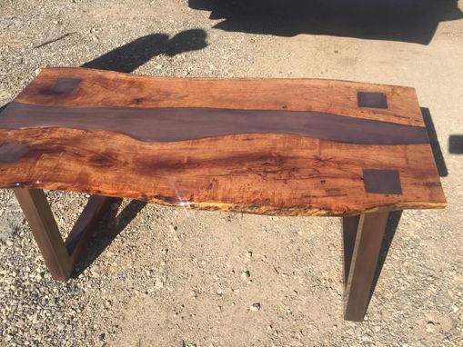 Custom Made Double Live Edge Mesquite With Steel River Inlay