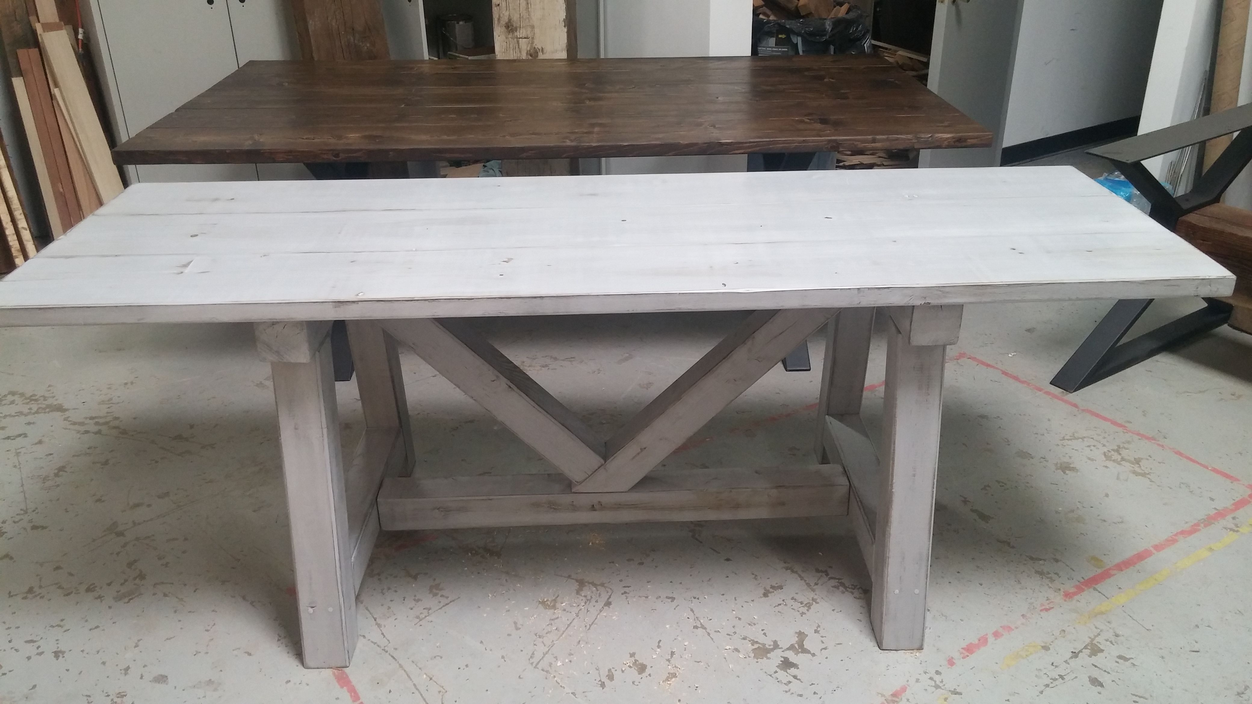 Hand Made Distressed Grey Trestle, Grey Farmhouse Table