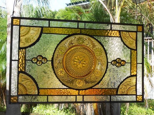 Custom Made Stained Glass Window Panel Recycled Vintage Tiara Sandwich Glass Plates