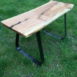 Custom Made Spalted Maple Reclaimed Wood Bench W/ Cold-Rolled Steel Legs