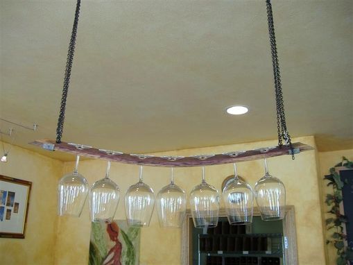 Custom Made Hanging Barrel Stave Stemware Rack