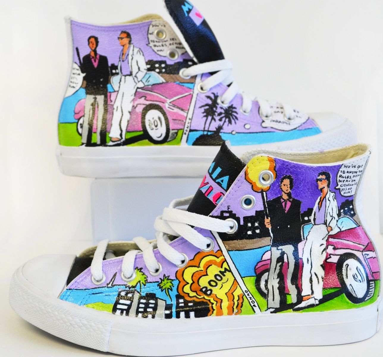 Custom Miami Vice (Hand Painted)- Leather Converse- All Star Hand