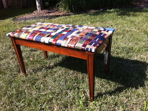Custom Made Piano Bench Covered With Woven Leather Recycled Belts