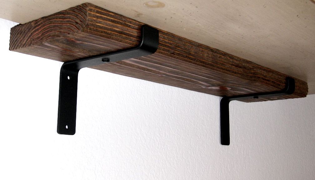 Handmade Rustic Farmhouse Shelf With Iron Brackets, Distressed Wood
