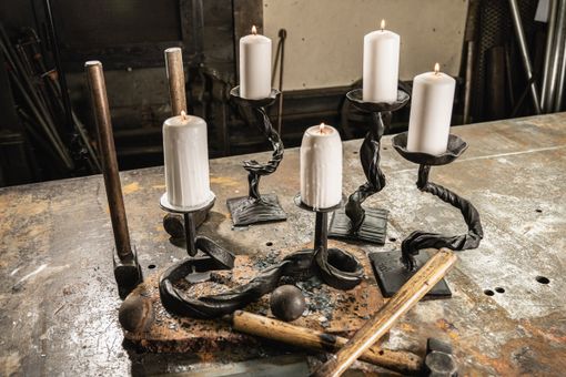 Custom Made Hand Forged Iron Candlesticks