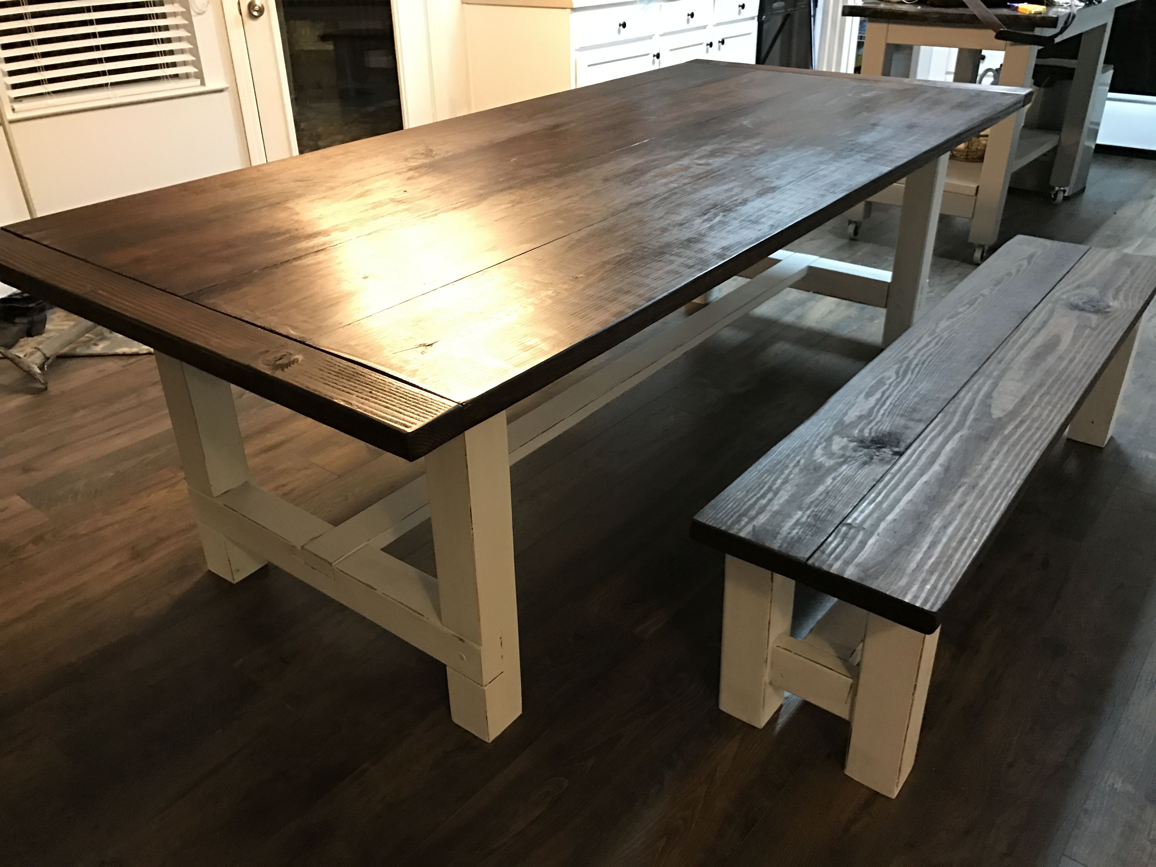 Farm Table Dining Room With Upholstered Bench