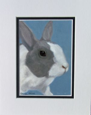 Custom Made Blue Bunny Rabbit Fine Art Print - Nursery Wall Art - Bunny Rabbit Art - 8x10 Matted