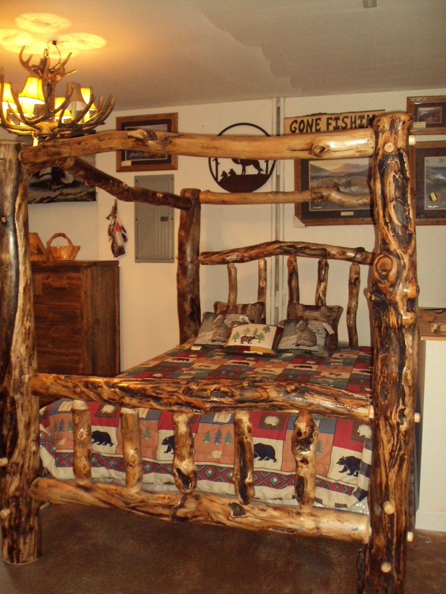 Custom Made Gnarly Aspen Log Canopy Bed by Ireland's Wood Shop
