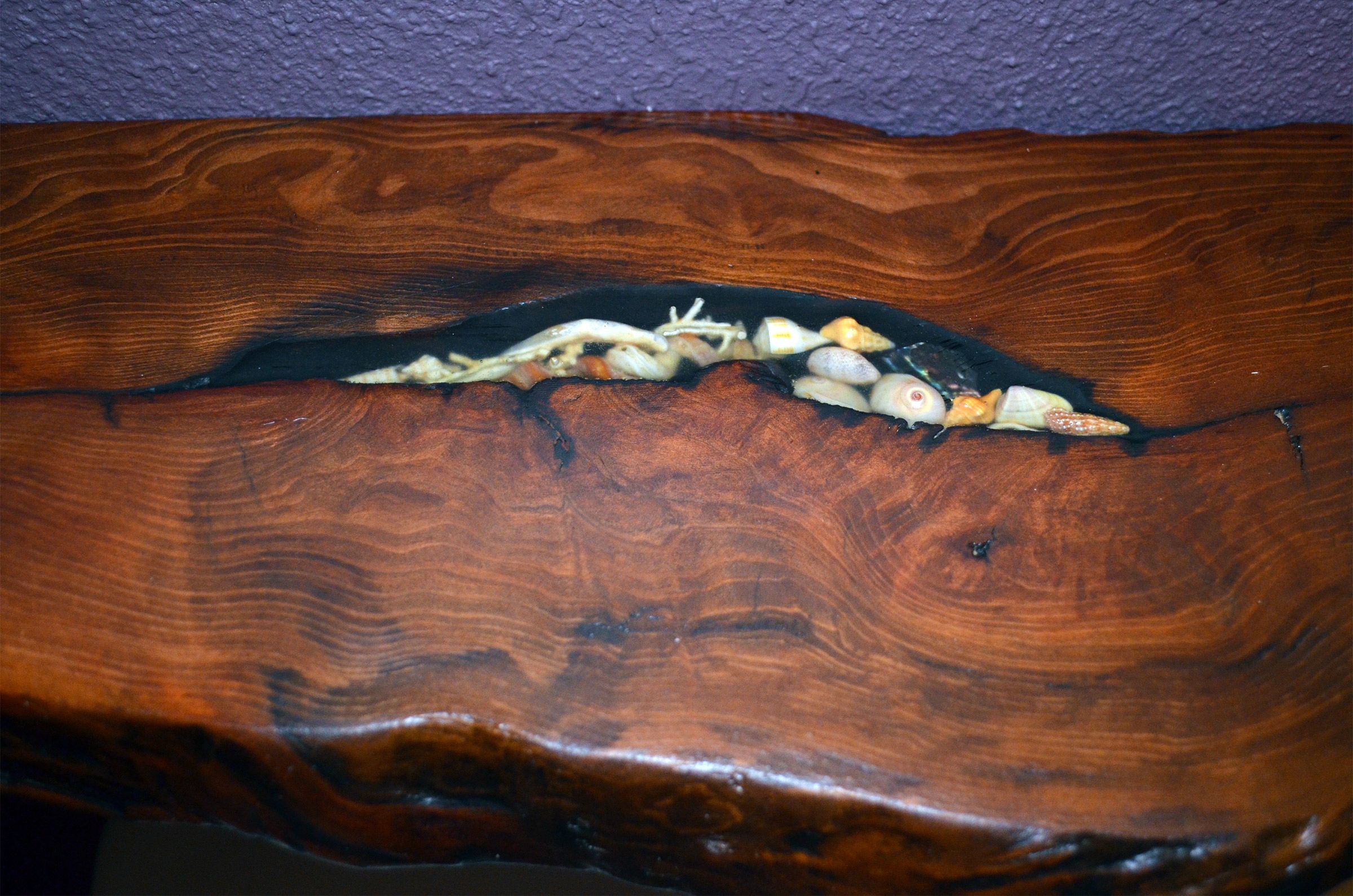 Buy Custom Live Edge Redwood Floating Shelf With Epoxy Shell Inset