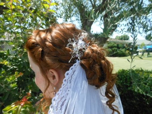 Custom Made Silver Hair Piece With Removable Veil And Swarovski Crystals