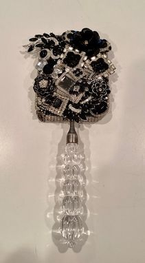 Custom Made Rhinestone And Black Jeweled Hand Mirror