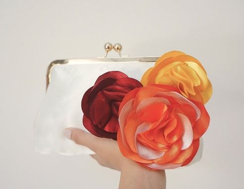 Custom Made Autumn-Inspired Clutch Purse With Handmade Flowers