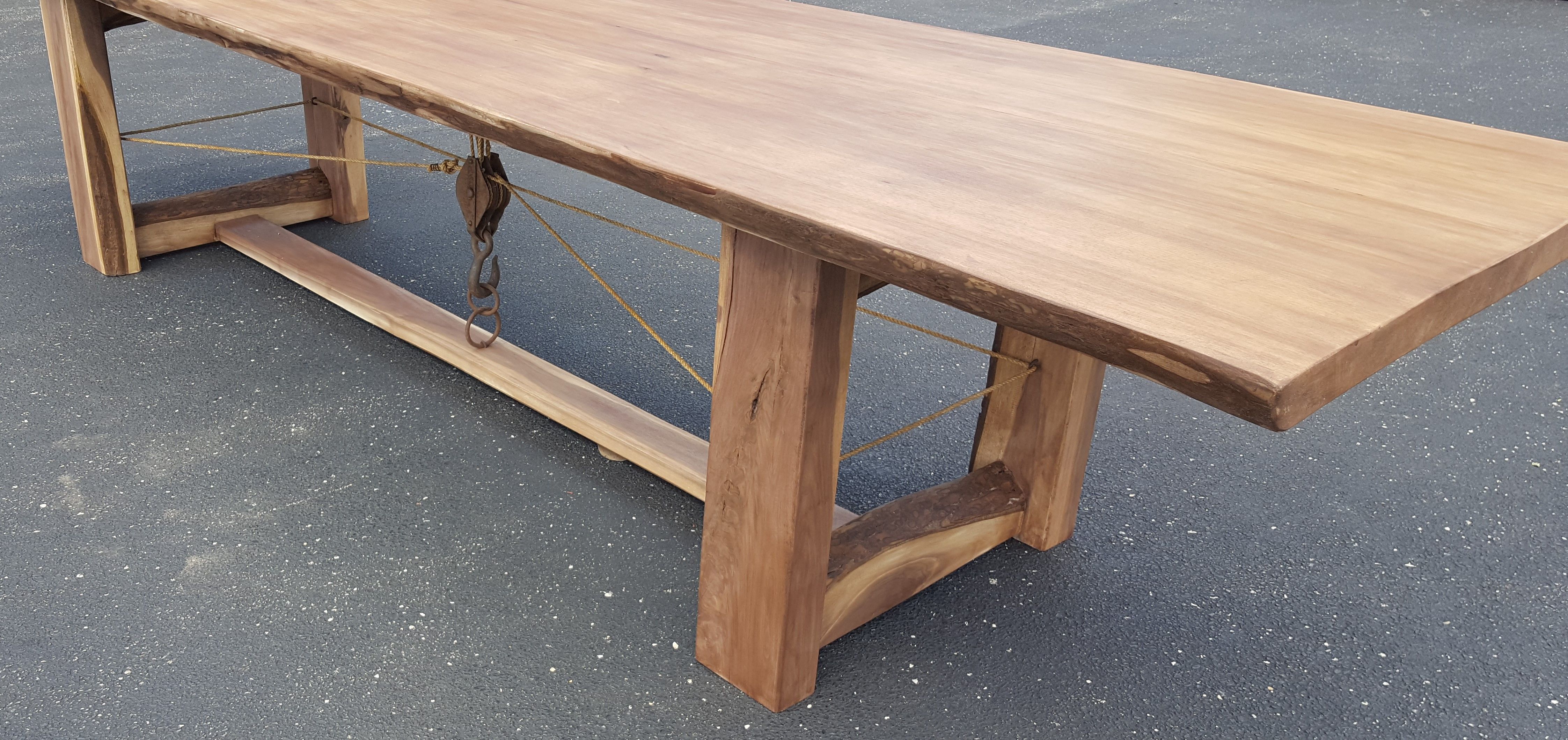 Hand Made Rope & Pulley, Walnut Dining Table by Barn Wood Studio