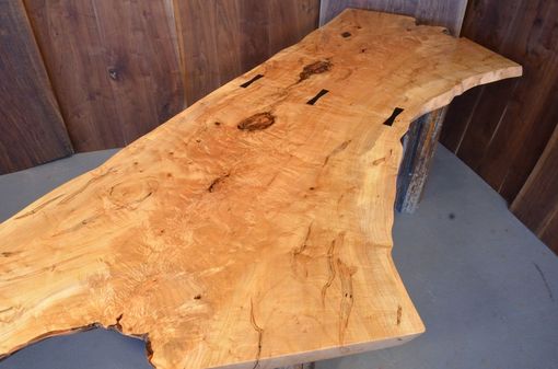 Custom Made 7' Maple Crotch Desk With Recycled Corrugated Metal Bases