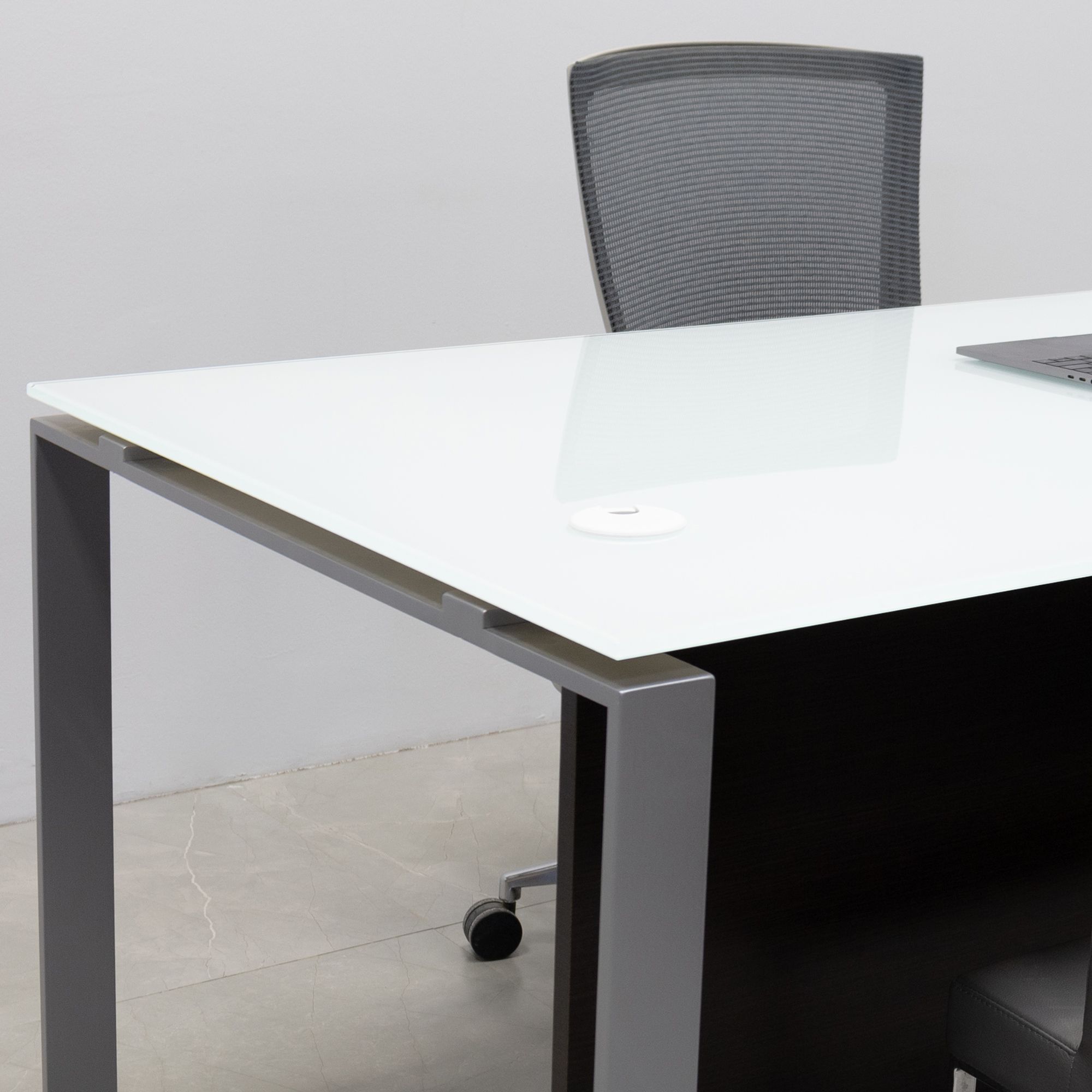 Handmade Custom Modern Executive Office Desk, Tempered Glass Top