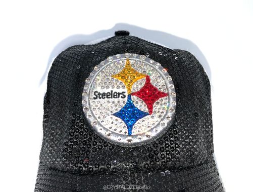 Custom Made Pittsburgh Steelers Nfl Crystallized Snapback Baseball Cap Genuine European Crystals Bedazzled