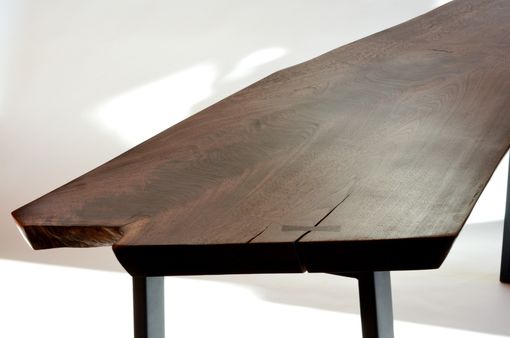 Custom Made Walnut Slab Desk And Blackened Steel Base