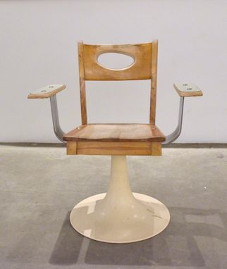 Custom Made Solid Birch School Chair From Closed Chicago Public School, With Reclaimed Plastic Swivel Base