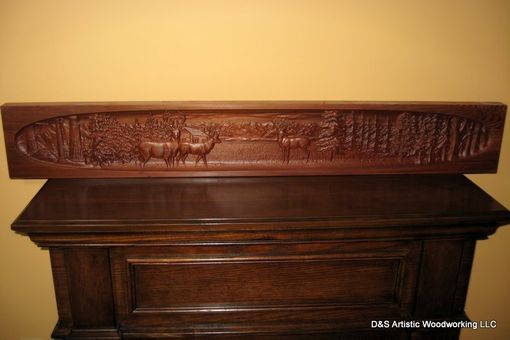 Custom Made Carved Fireplace Mantel Insert With Deer