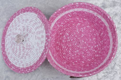 Custom Made Fabric Bowl With Lid - Fabric Art - Coiled - Medium Round - Breast Cancer Awareness