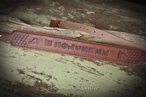 Custom Made Customized Leather Rifle Sling Brown With Hand Tooled Design Slim Style Lightly Padded