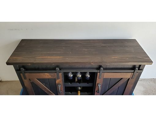 Custom Made 60" Rustic Wine Bar Or Tv Cabinet W/Sliding Barn Doors