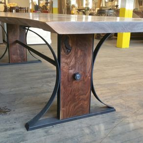 Rare Bastogne Walnut Dining Table With Steel And Walnut Base Rare Bastogne Walnut Dining Table With Steel And Walnut Base