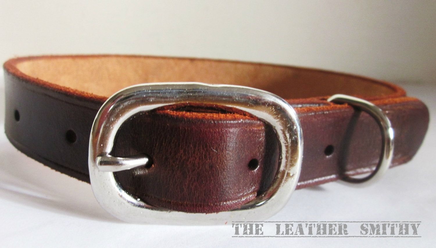 Buy Hand Made Brown Leather Dog Collar 3/4 Inch Wide, Medium Dog Collar