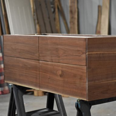 Custom Made Floating Walnut Bath Vanity With Continuous Grain