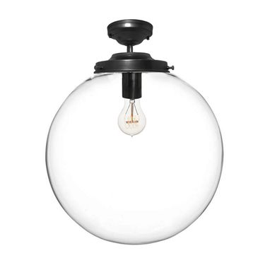 Custom Made 16" Clear Blown Glass Globe Flushmount Light- Black