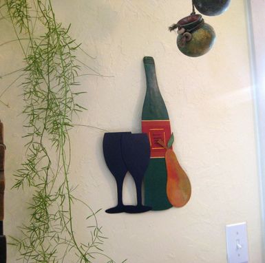 Custom Made Handmade Upcycled Metal Wine And Pear Wall Art Sculpture