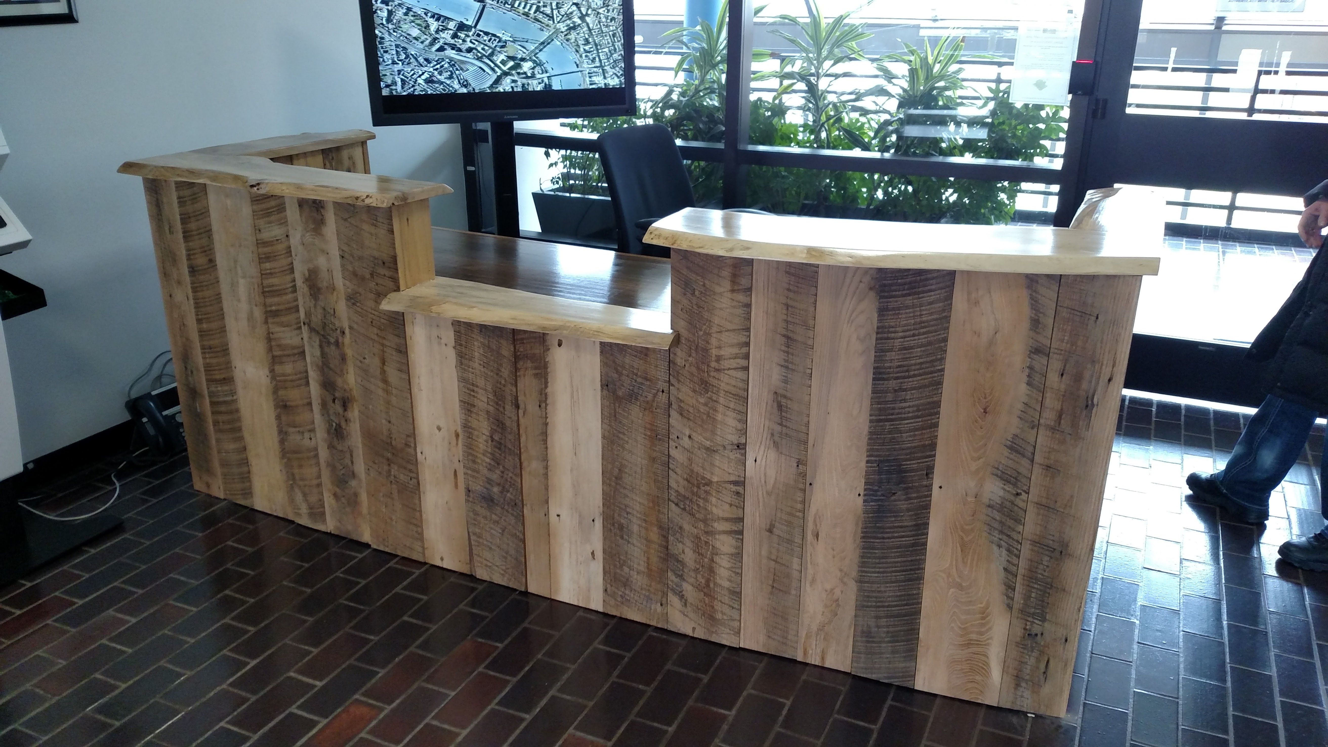 Reclaimed wood reception deals desk