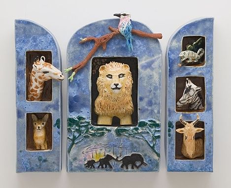 Custom Made Ceramic Wall Hanging Shadow Box Of African Animals