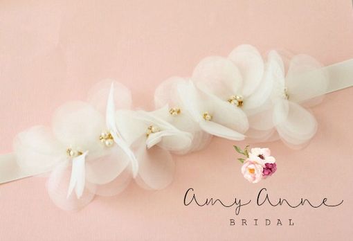 Custom Made Ivory Organza Bridal Sash - Bhldn Inspired