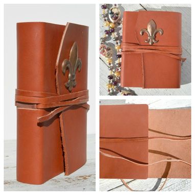 Custom Made Handmade Red Leather Bound Journal New Orleans Travel Diary Fleur De Lis Vintage Map Art Notebook