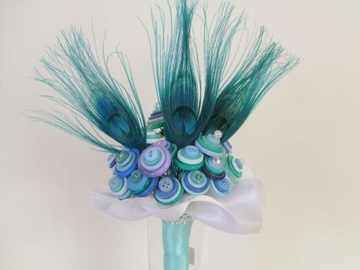 Custom Made Peacock Blue Buttons Bridal Bouquet