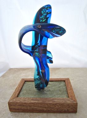 Custom Made Fused Glass Sculpture - Two Azure Dragons -Quinglong