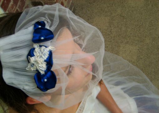 Custom Made Laura - Handmade Birdcage Veil Upcycled From Vintage Tulle, Handmade Satin Flowers And Pearl Beads