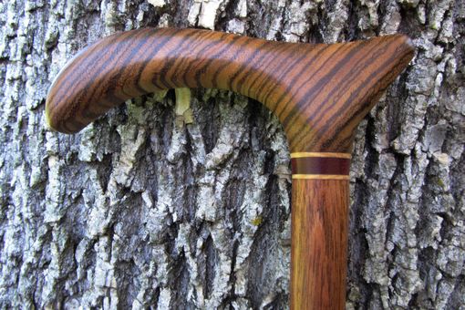 Custom Made Walking Cane - Zebrawood - Brazilian Cherry - Accent Ash And Bloodwood 34