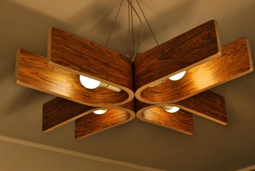 Custom Made Veneer Model Hanging Lamp With Natural Wood Texture