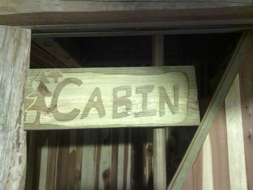 Custom Made Solid Wood Sign With “Cabin” In Reversed Lettering