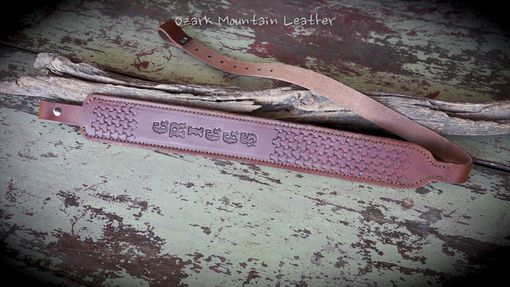 Custom Made Customized Leather Rifle Sling Brown With Hand Tooled Design Slim Style Lightly Padded