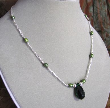 Custom Made Emerald Green Teardrop Silver Necklace - Free Shipping