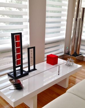 Custom Made Fused Glass Sculpture- Modern Asian Themed In Red, White, Black