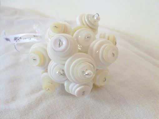 Custom Made Winter White Buttons Wedding Toss Bouquet "Happily Ever After''
