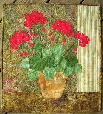 Custom Made Geraniums Quilted Wall Hanging