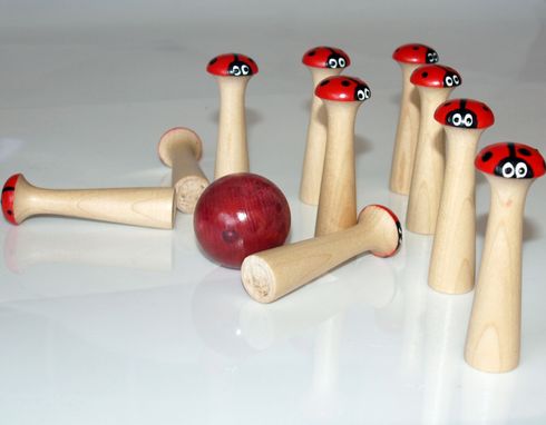 Custom Made 10 Pin  Wooden Lady Bug Bowling Set