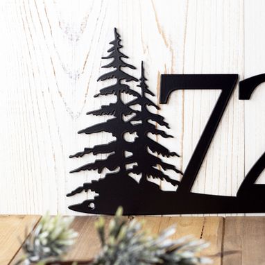 Custom Made House Numbers Sign, Pine Tree Wall Art, 5inch House Numbers, Lake House Decor, Metal Signs Outdoors