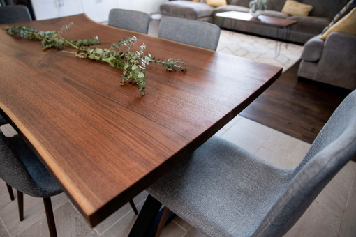 Custom Made Live Edge Dining Table With Bench, Black Walnut Dining Table, Kitchen Table With Bench